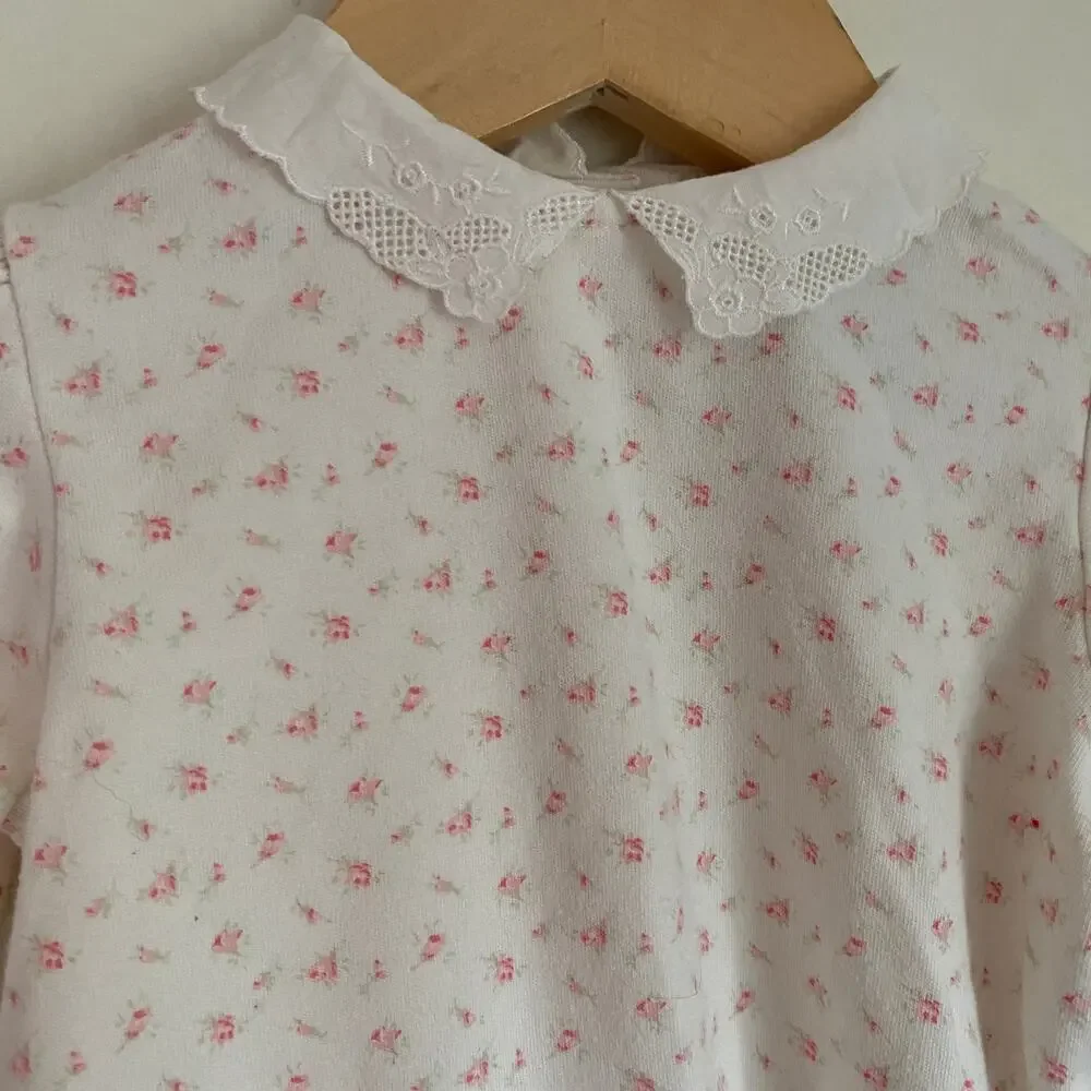 Ralph Lauren Floral Peter Pan Collar Long Sleeve Top W/ Button Down Back Sz 12m